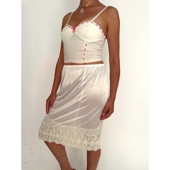 y2k vintage white pink lace ribbon cropped bustier corset crop top made in Italy - Picture 4 of 9